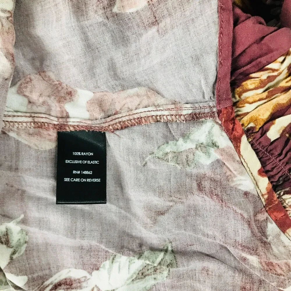 Torrid 0 (Large) Tunic Top Mauve Floral Babydoll Twill Smocked Button-Front CM25